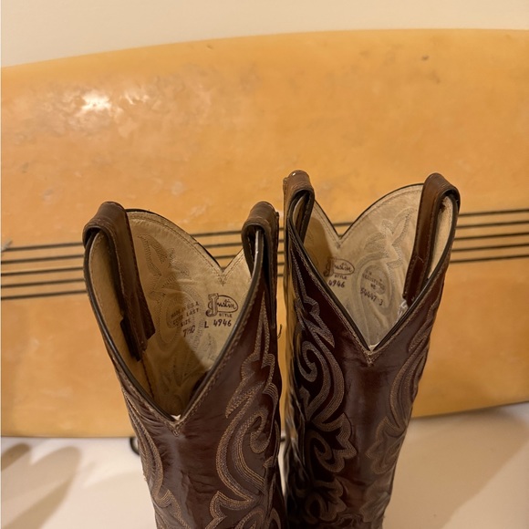 Brown Justin Cowboy Boots - Picture 3 of 9